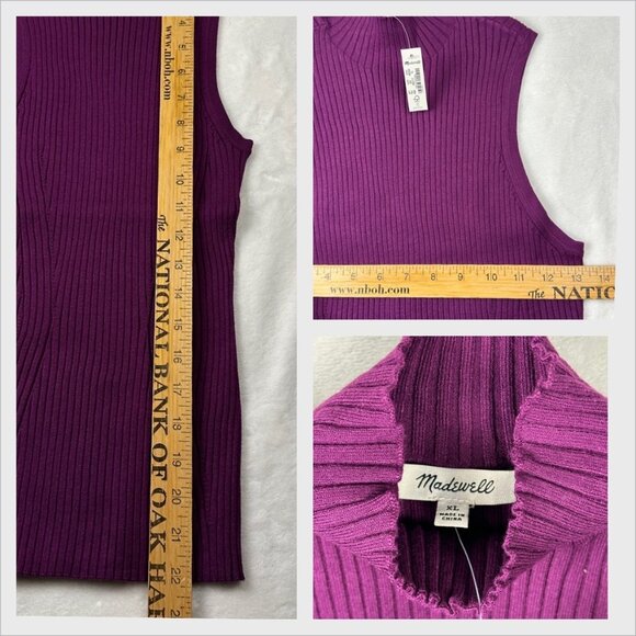 Madewell Ribbed Mock‑Neck Sweater Tank–XL Purple Minimalist Office Versatile NWT - Picture 6 of 7